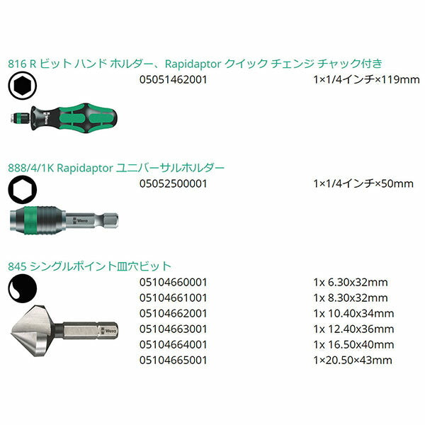 日本正規品 ヴェラ カウンターシンクドリルビットセット 8点 (104655)(4013288119285) ベラ Wera