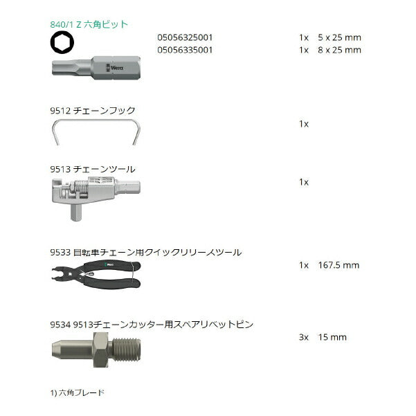 日本正規品 Wera 136042 9532 自転車簡易整備キット 20点セット チェーンカッターセット 05136042001 ヴェラ ベラ