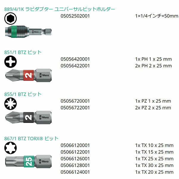 日本正規品 ヴェラ 11本組 ビットセット(Bi-Torsion) (136385)(4013288213969) ベラ Wera