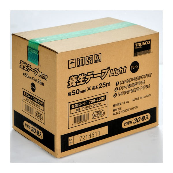 TRUSCO 養生テープ Light グリーン 50mm×25m 30巻入り まとめ買い (YL5025-GN-30)(4550414300785) トラスコ中山