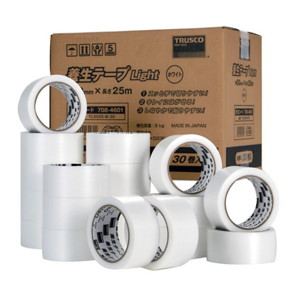 TRUSCO 養生テープ Light ホワイト 50mm×25m 30巻入り まとめ買い (YL5025-W-30)(4550414300792) トラスコ中山