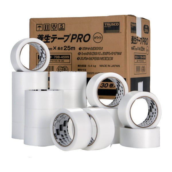 TRUSCO 養生テープ PRO ホワイト 47mm×25m 30巻入り まとめ買い (YP4725-W-30)(4550414300754) トラスコ中山