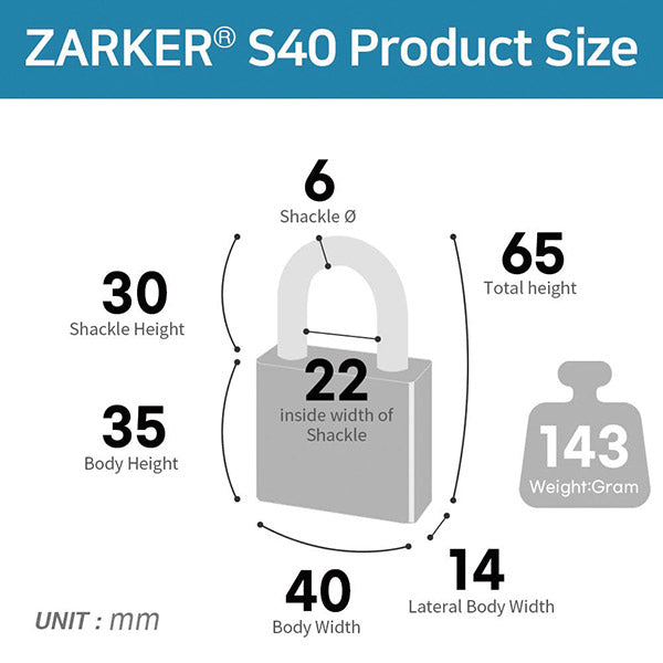ZARKER ザーカー S40 防錆南京錠/ブリスター 鍵 カギ