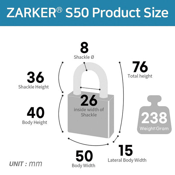 ZARKER ザーカー S50 防錆南京錠/ブリスター 鍵 カギ