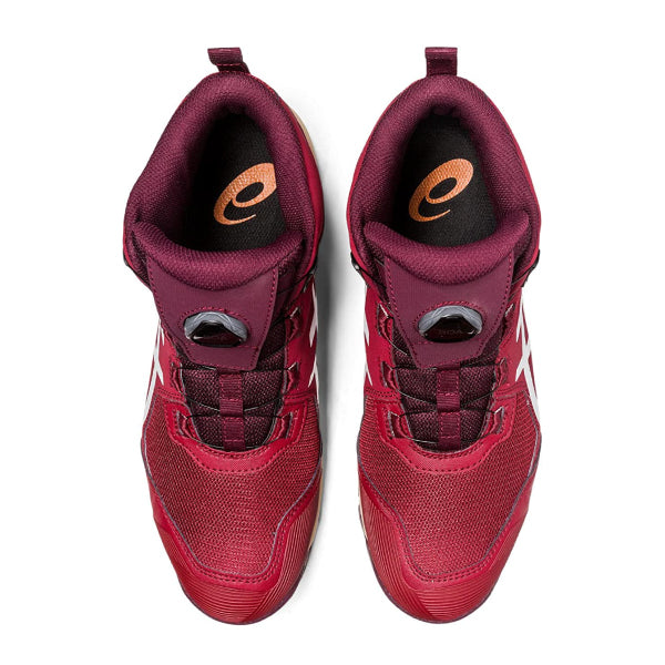 アシックス 安全靴 ウィンジョブ CP214 TS BOA ビートジュース×ホワイト (1271A056.600) ASICS おしゃれ かっこいい 作業靴 スニーカー 赤 白 2E ミッドカット ハイカット