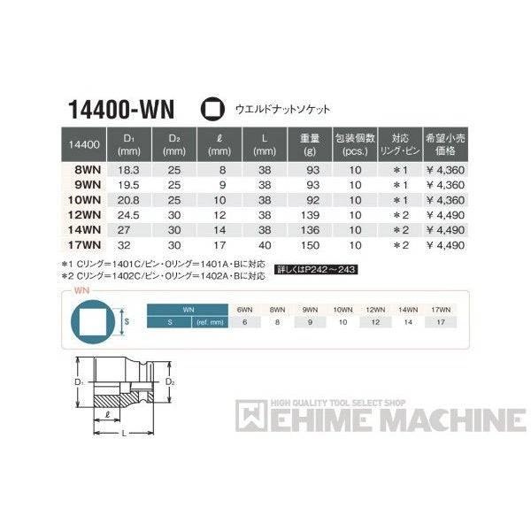 コーケン 14400-9WN 12.7sq. インパクトソケット ウエルドナットソケット Ko-ken 工具