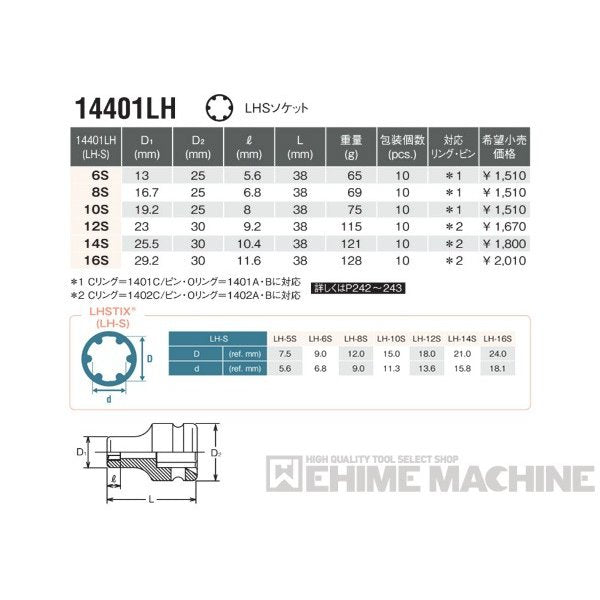 コーケン 14401LH-16S 12.7sq. インパクトソケット LHSソケット Ko-ken 工具