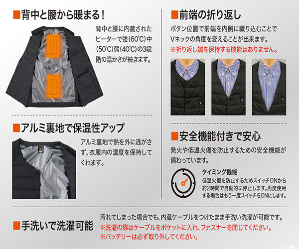 ジーベック ヒーター内蔵ベスト 167-19 LLサイズ ディープネイビー 防風 保湿 防寒 XEBEC