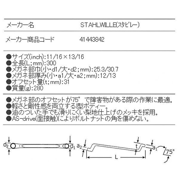 日本正規品 スタビレー メガネレンチ 75゜ (20A-11/16X13/16)(4018754022502) STAHLWILLE
