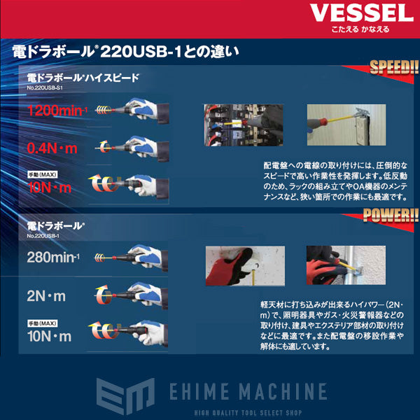 VESSEL 220USB-S1 電ドラボールハイスピード USBケーブル・ビット1本付属 ベッセル