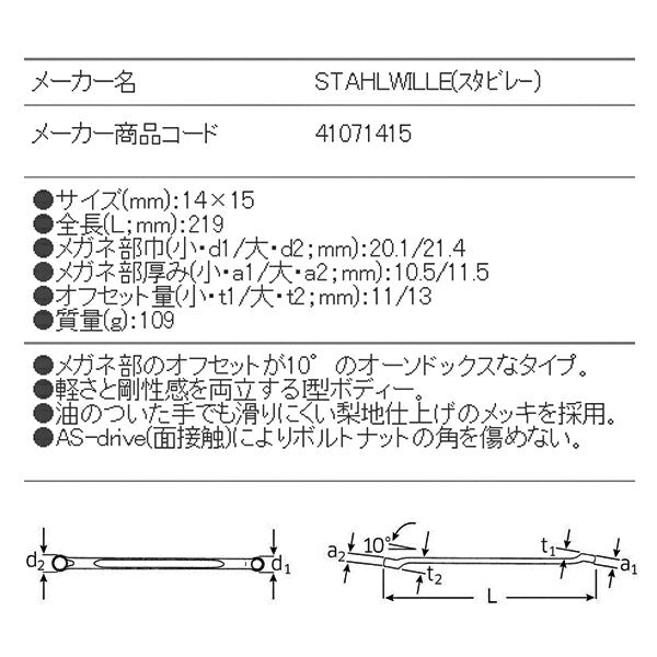 日本正規品 スタビレー メガネレンチ 10゜ (23-14X15)(4018754021734) STAHLWILLE