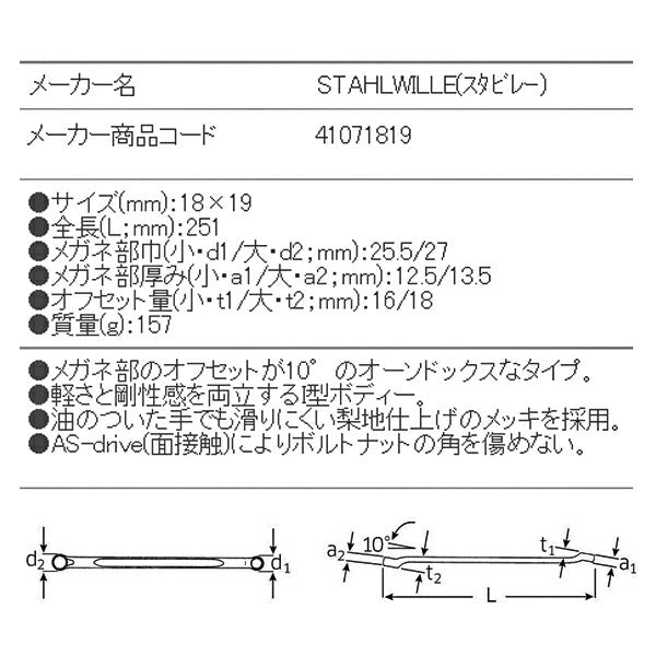 日本正規品 スタビレー メガネレンチ 10゜ (23-18X19)(4018754021772) STAHLWILLE