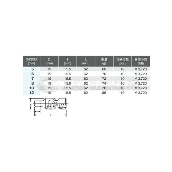 コーケン 3430M-7 9.5sq. ハンドソケット ユニバーサルヘックスビットソケット Ko-ken 工具