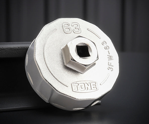 TONE オイルフィルターレンチ 14角 外径72mm 全高35mm 差込角9.5mm 対辺寸法63mm (3FW-63)(4953488430837) トネ