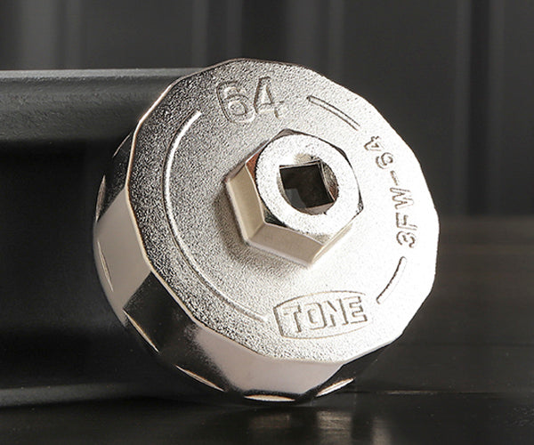 TONE オイルフィルターレンチ 14角 外径72mm 全高35mm 差込角9.5mm (3FW-64)(4953488424249) トネ