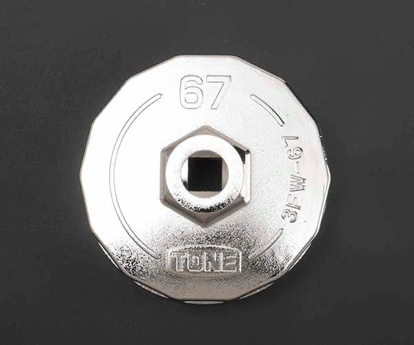 TONE オイルフィルターレンチ 14角 外径75mm 全高35mm 差込角9.5mm 対辺寸法67mm (3FW-67)(4953488430844) トネ