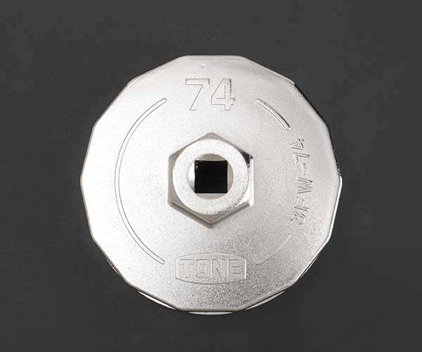 TONE オイルフィルターレンチ 14角 外径82mm 全高35mm 差込角9.5mm 対辺寸法74mm (3FW-74)(4953488430851) トネ