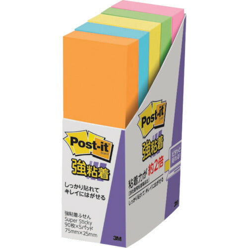 3M ポスト・イット 強粘着ふせん 75X25mm 混色 500-5SSAN スリーエム