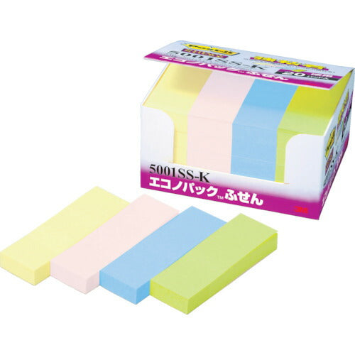 3M ポスト・イット 強粘着 75X25mm 90枚X20パッド 4色混色 5001SS-K スリーエム