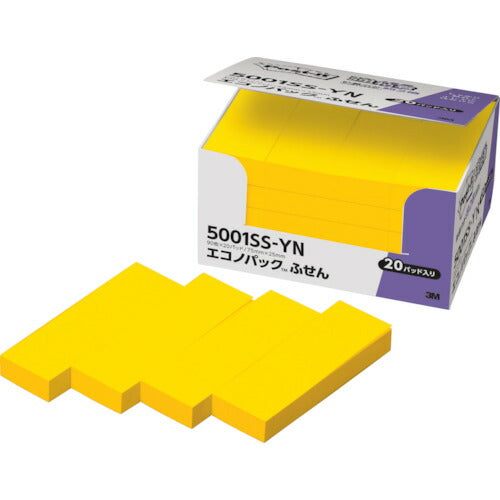 3M ポスト・イット 強粘着 75X25mm 90枚X20パッド イエロー 5001SS-YN スリーエム