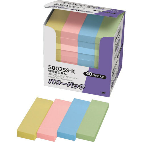 3M ポスト・イット 強粘着75X25mm90枚X40パッド4色混色 3600枚 5002SS-K スリーエム