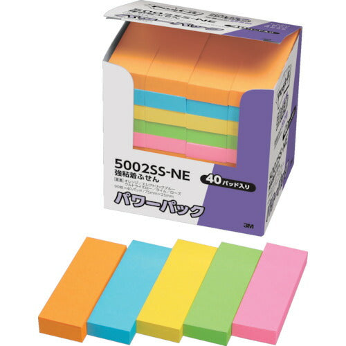 3M ポスト・イット 強粘着75X25mm90枚X40パッド5色混色 3600枚 5002SS-NE スリーエム