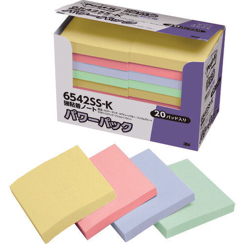 3M ポスト・イット 強粘着75X75mm90枚X20パッド4色混色 1800枚 6542SS-K スリーエム