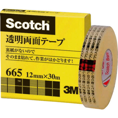 3M 透明両面テ-プ ライナーなし 12mmX30m 巻芯径25mm 665-1-12 スリーエム
