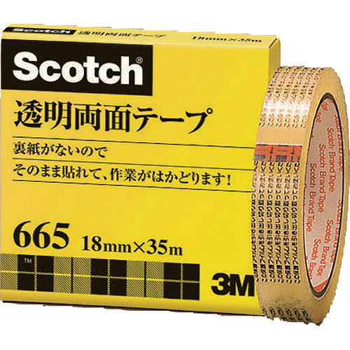 3M 透明両面テープ ライナーなし 18mmX35m 巻芯径76mm 665-3-18 スリーエム