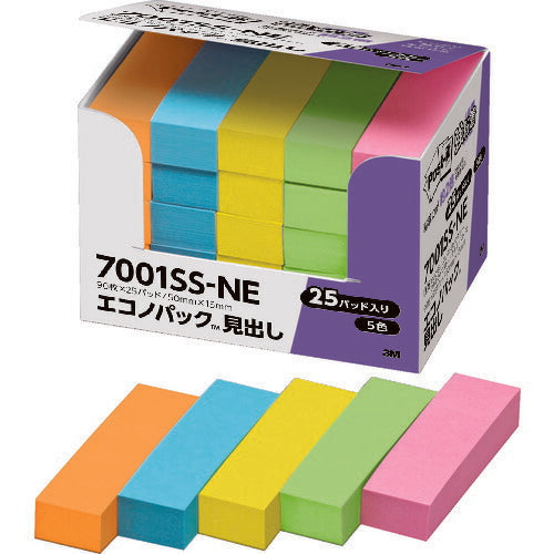 3M ポスト・イット 強粘着 50X15mm 90枚X25パッド 5色混色 7001SS-NE スリーエム