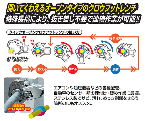 TONE クイックオープンクロウフットレンチ 対辺寸法19mm 差込角9.5mm (3QCF-19)(4953488453485) トネ