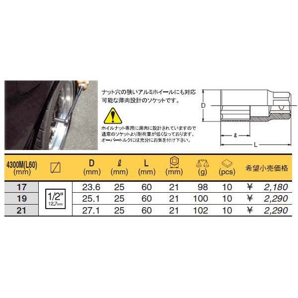 【7月の特価品】コーケン 12.7sq. ホイールナット用ソケット 4300M-L60-21 Ko-ken 工具