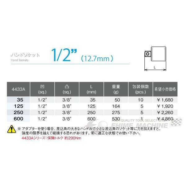 コーケン 12.7sq. ハンドソケット アダプター 4433A-600 Ko-ken 工具