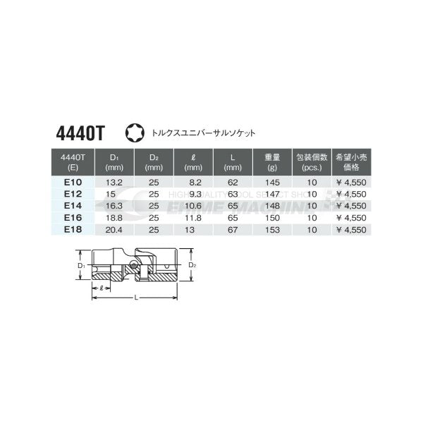 コーケン 4440T-E12 12.7sq. ハンドソケット トルクスユニバーサルソケット Ko-ken 工具