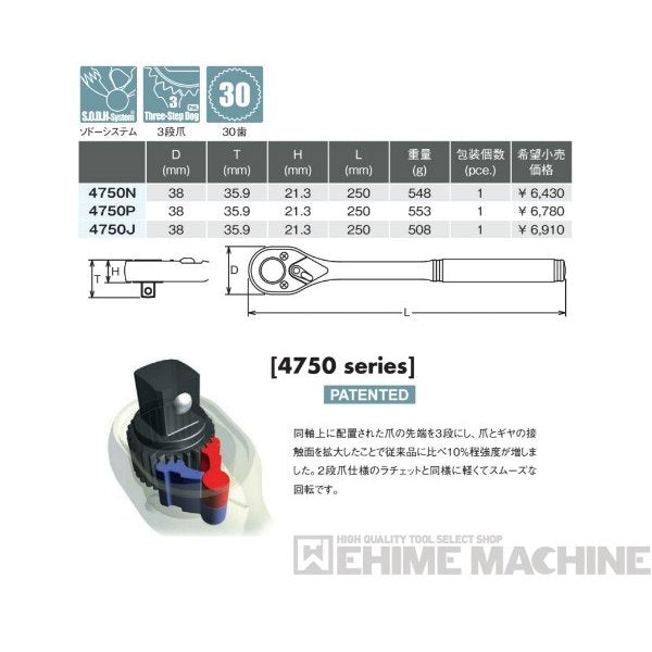 コーケン 4750N 12.7sq. ハンドソケット ラチェットハンドル Ko-ken 工具
