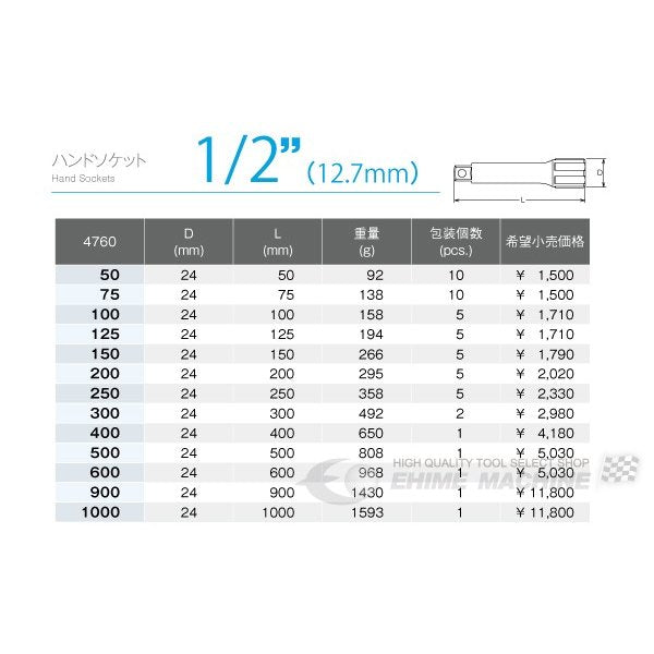 コーケン 12.7sq. エクステンションバー 4760-100 Ko-ken 工具