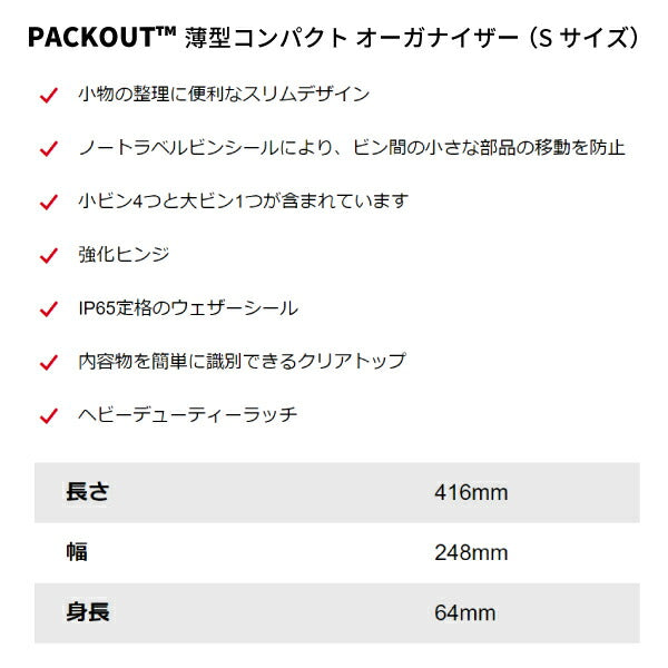 日本正規品 ミルウォーキー PACKOUT ロープロファイルオーガナイザーSサイズ (48-22-8436)(4573592050174) milwaukee