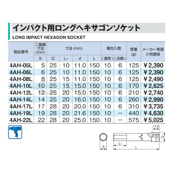 トネのインパクト用ロングヘキサゴンソケットの画像2