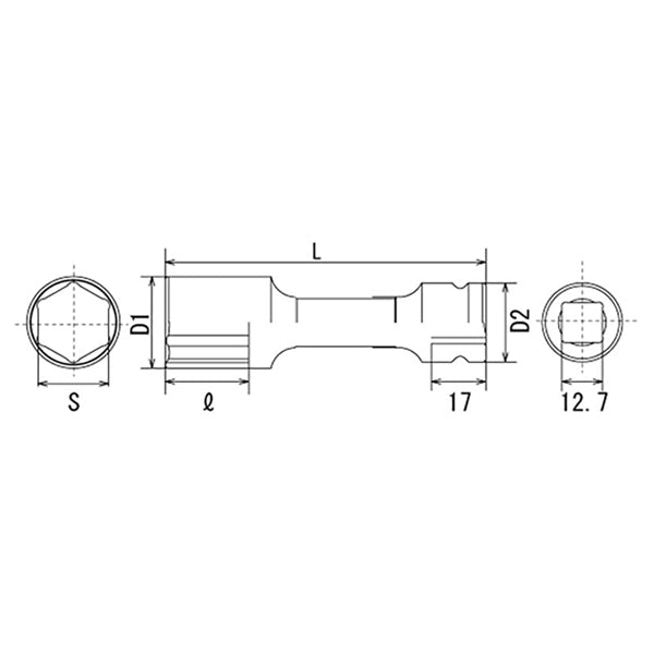 FPC インパクト・ホイールナット用薄型ロングソケット 差込角12.7mm 対辺17mm 4WH-17 フラッシュツール