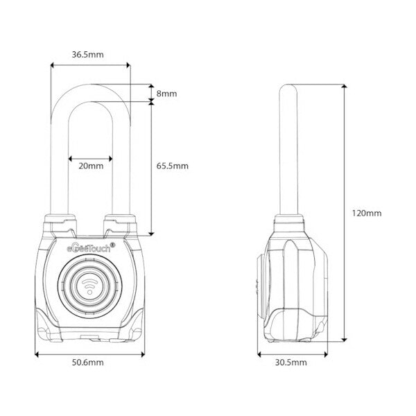 ジェーエスビ eGeeTouch防水スマートパドロック (ロングシャックル) 5-02202-94 南京錠 スマホ 簡単解錠