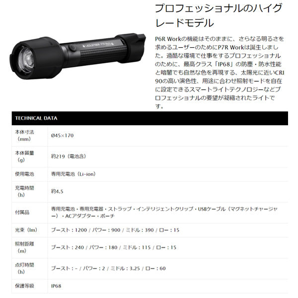 LEDLENSER P7R Work LEDライト 1200lm 高演色LED搭載 502187 レッドレンザー