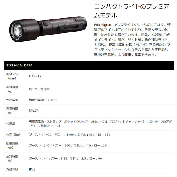 LEDLENSER P6R Signature LEDライト 1400lm 502189 レッドレンザー