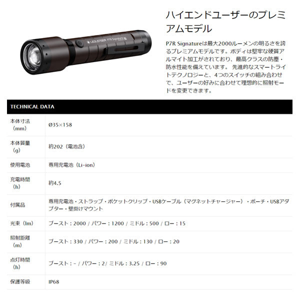 LEDLENSER Light P7R Signature LEDライト 2000lm 502190 レッドレンザー