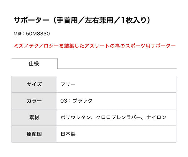 MIZUNO 手首サポーター 左右兼用 1枚入り 50MS330 親指サポーター バイオギア フリーサイズ