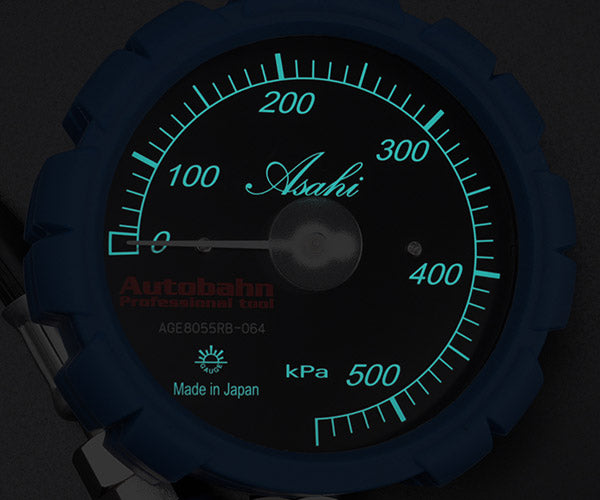 ASAHI ゲージボタル x アウトバーン ロイヤルブルー 550kPa ダブルチャック仕様 蓄光メーター タイヤゲージ 日本製 特別仕様 旭産業 アサヒ (AGE8055RB-2)(4589470958050) Autobahn