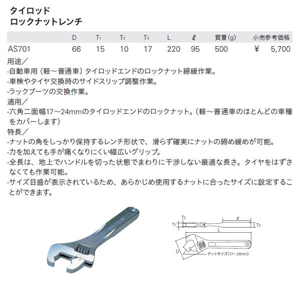 KTC タイロッドロックナットレンチ (AS701)(4989433749563) 京都機械工具