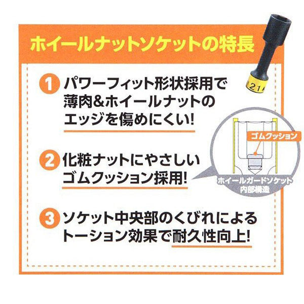 KTC BP49-19G サイズ19mm 12.7sq.インパクト用ホイールガードソケット(ロング薄肉)