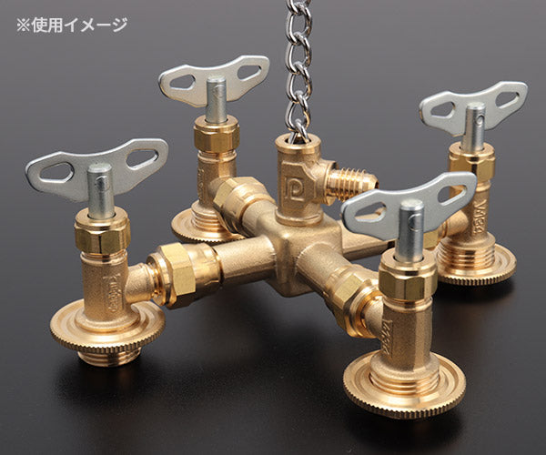 デンゲン 134a 四方分岐ジョイント 4缶用 密閉栓2ケ付 2缶3缶OK (CP-TJ4F) (4562396136283) DENGEN