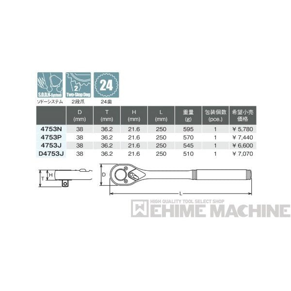 コーケン D4753J 12.7sq. ハンドソケット ラチェットハンドル Ko-ken 工具