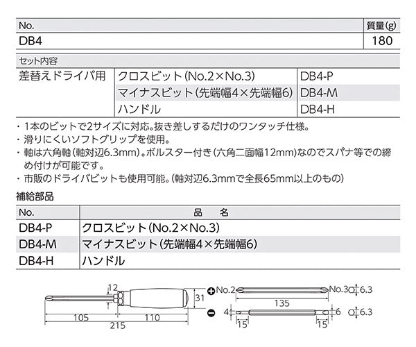 KTC 差し替えドライバーセット 3点 (DB4)(4989433825496) 京都機械工具